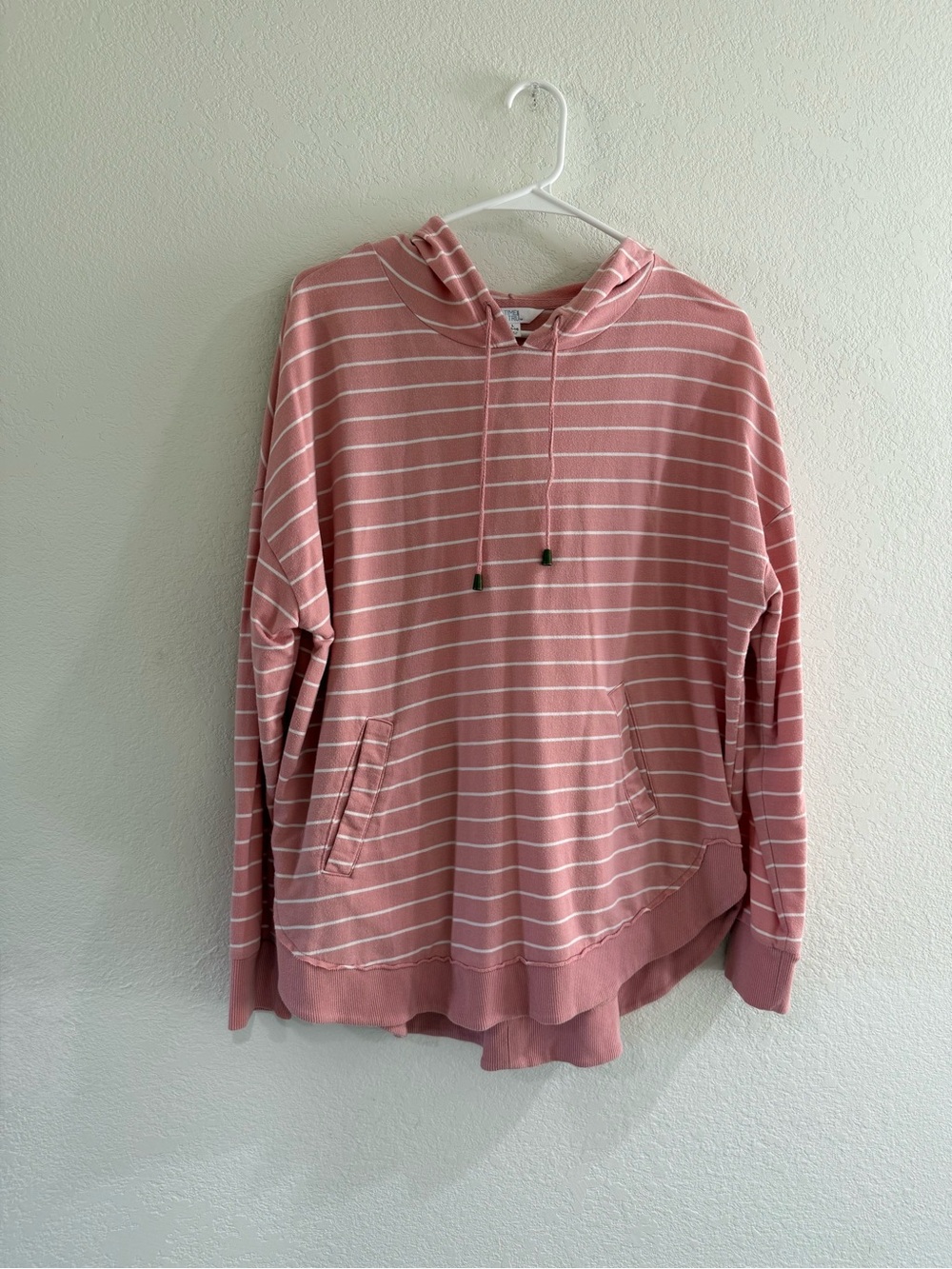 Time and Tru Pink and White Striped Hooded Pullover